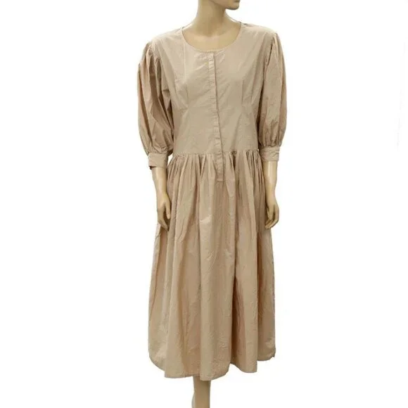Merlette Montague Solid Midi Dress Cotton Resort Sandstone Beige XS New